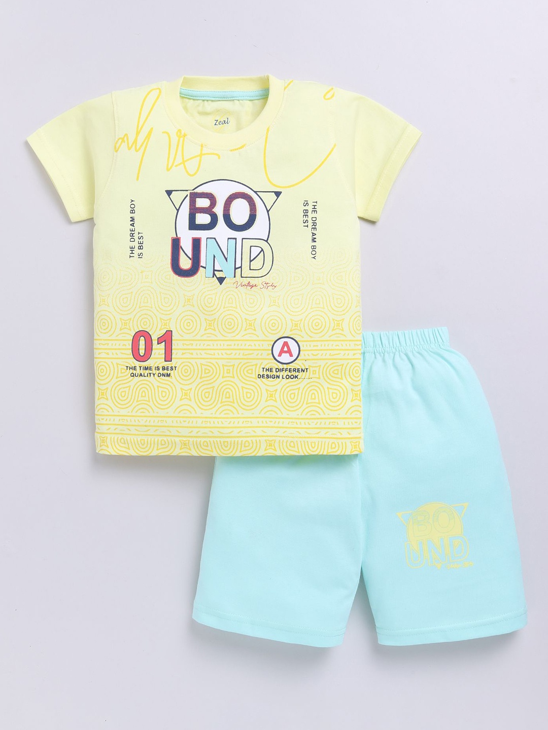 

Zeal Boys Printed T-shirt with Shorts, Yellow