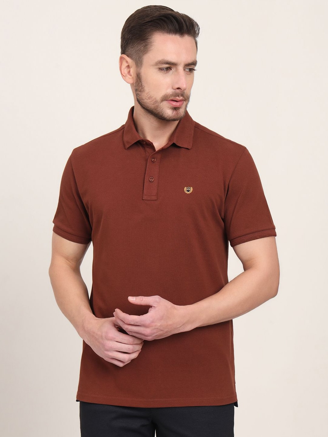 

JADE BLUE Men Polo Collar Slim Fit T-shirt, Brown
