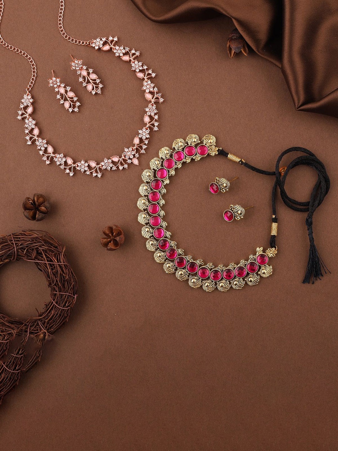 

Lyriss Set Of 2 Gold & Silver Plated AD Stone Studded Jewellery Sets