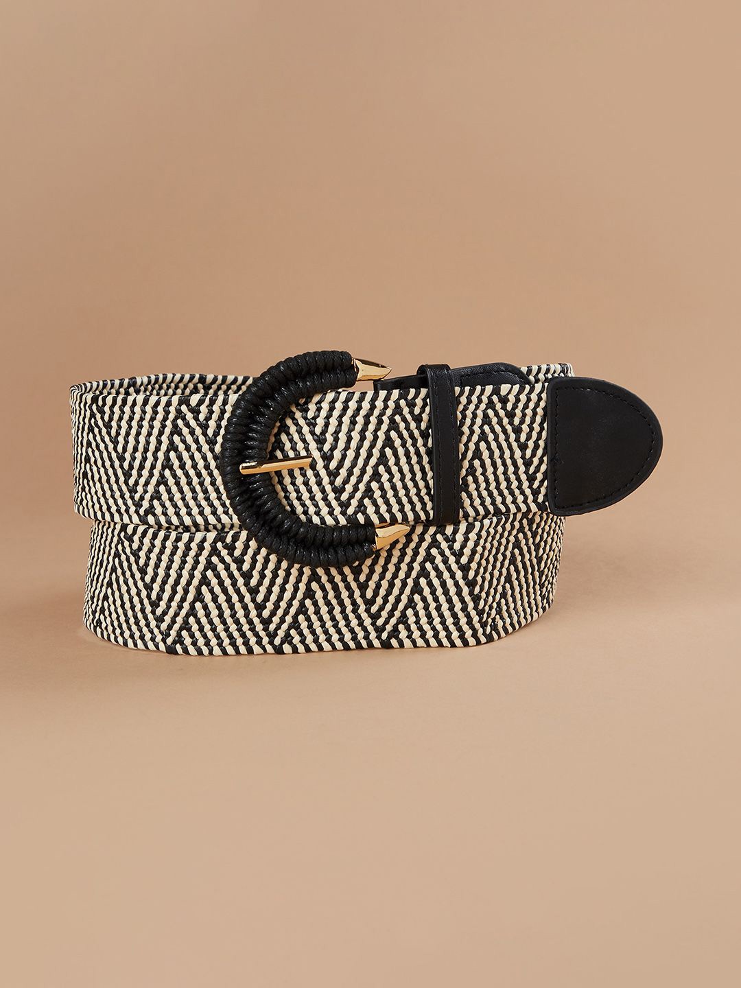 

Ginger by Lifestyle Women Striped PU Belt, Black