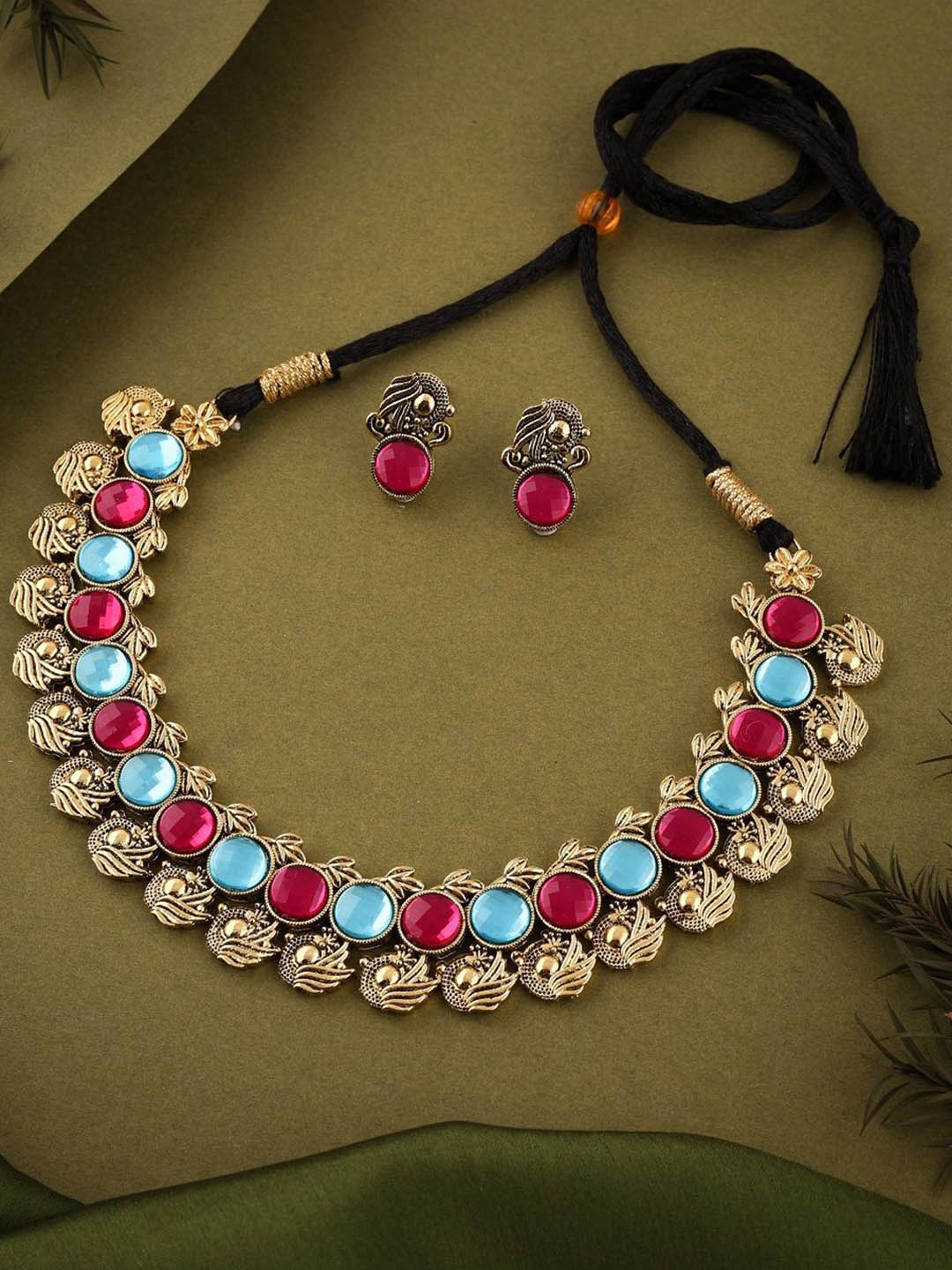 

Lyriss Set Of 2 Gold & Silver Plated American Diamond Stone Studded Jewellery Set