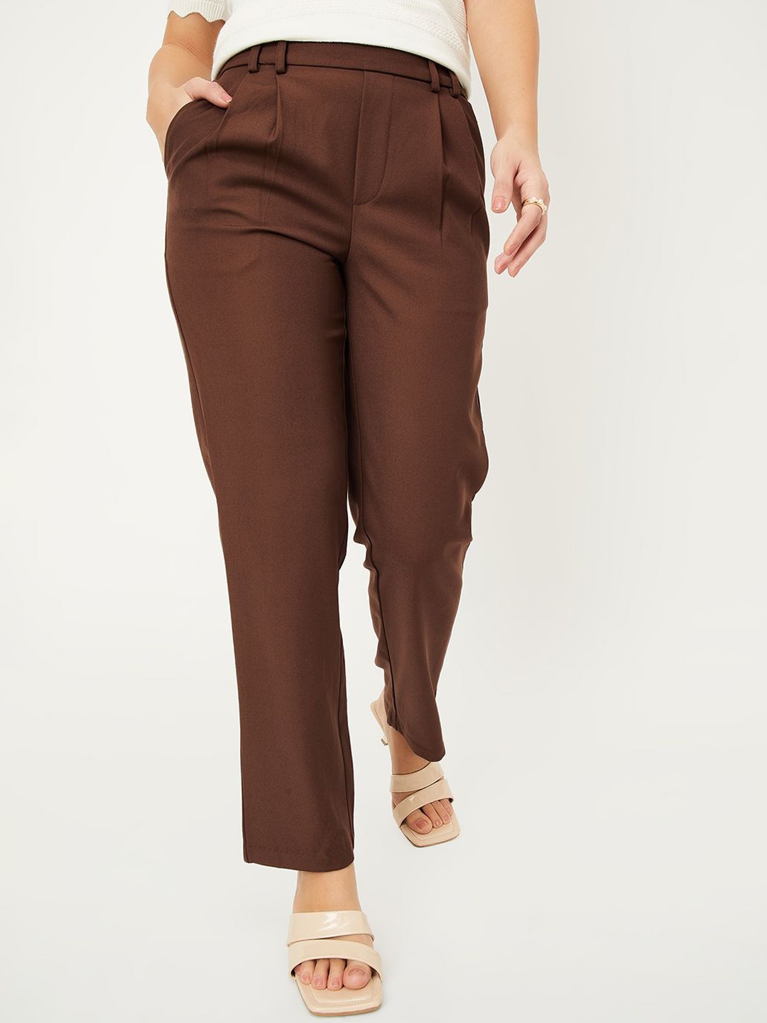 

max Women Pleated Trousers, Brown