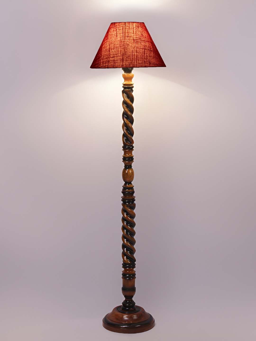 

Devansh Maroon And Brown Frustum Shaped Jute Wooden Floor Lamp