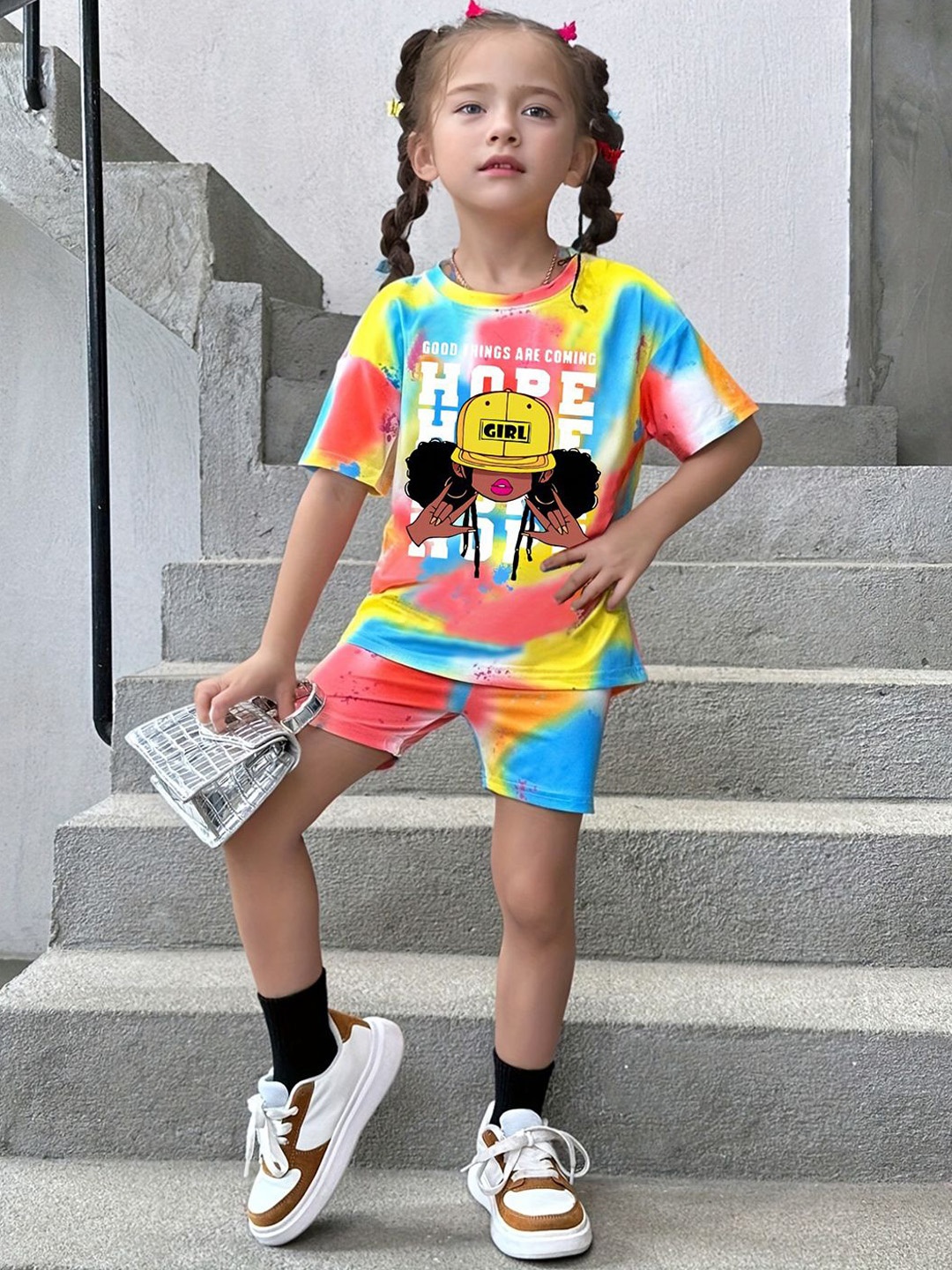 

YK Girls Printed Top With Shorts, Yellow