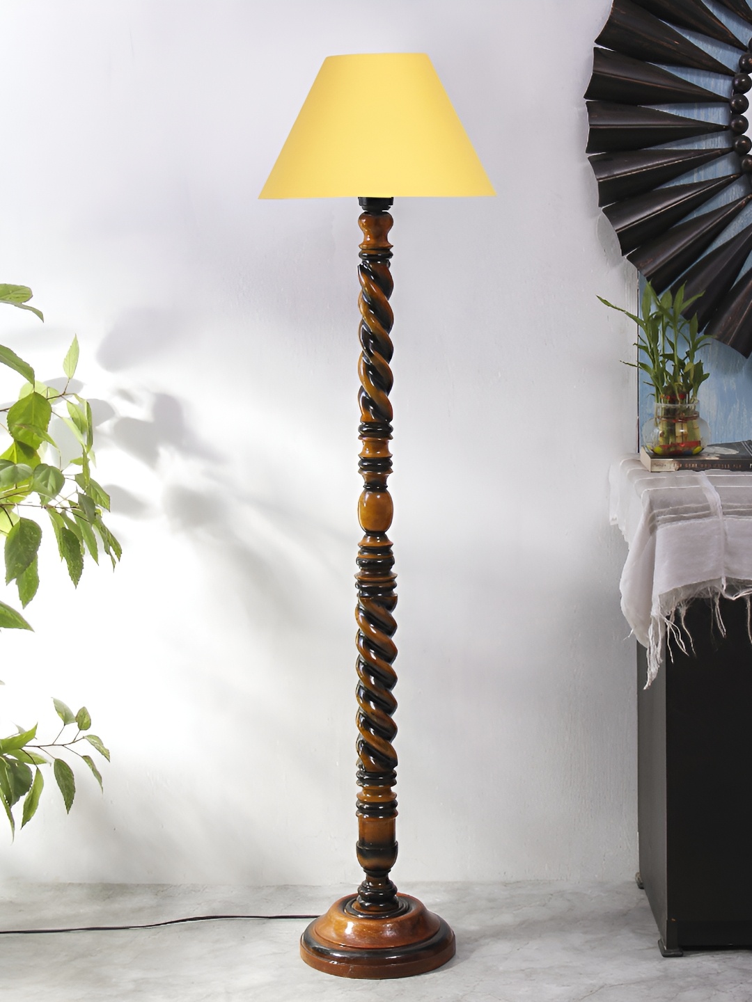 

Devansh Yellow & Brown Cotton Wooden Floor Lamp