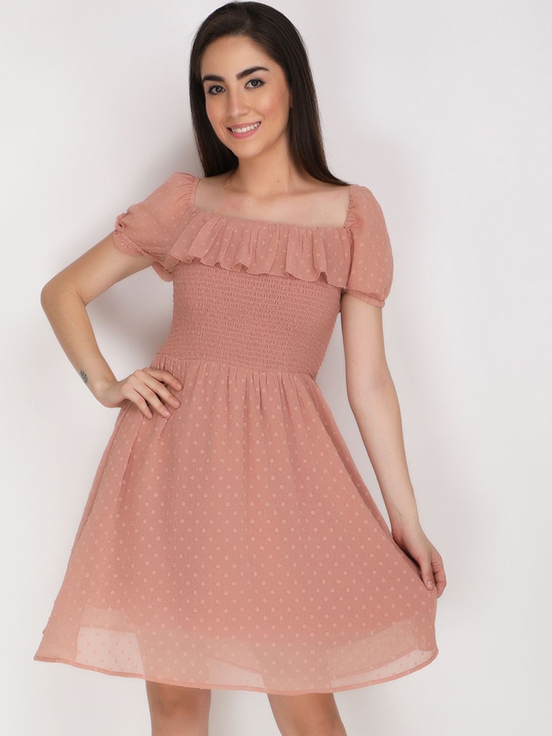 

JAKANARY Georgette Fit & Flare Midi Dress, Pink
