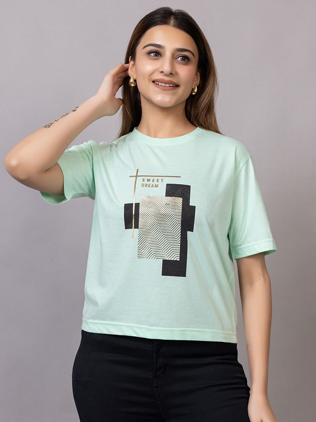 

PROBASIC Women Applique T-shirt, Green