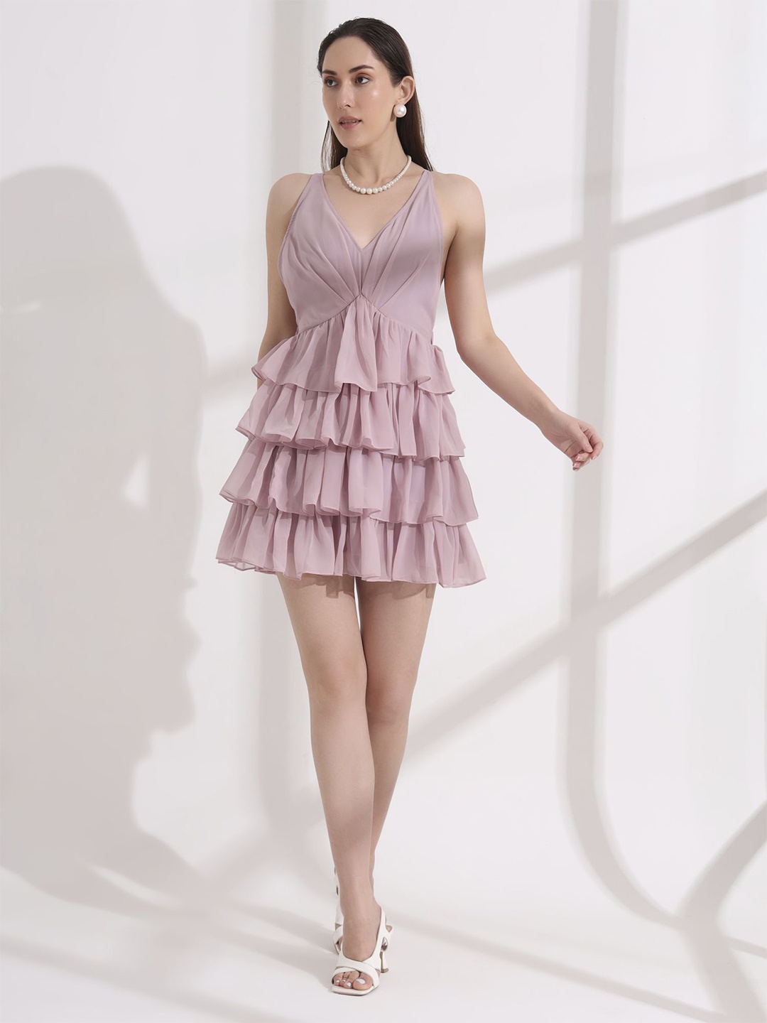 

Salvia Sky Georgette Fit & Flare Dress, Pink