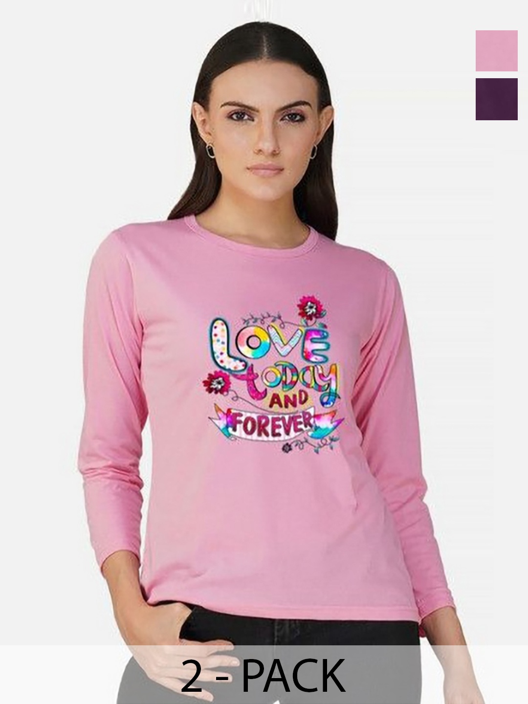 

Metronaut Women 2 Printed Bio Finish Applique T-shirt, Pink