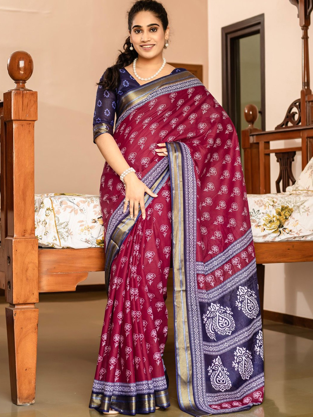 

KALINI Ethnic Motifs Zari Bagh Saree, Pink