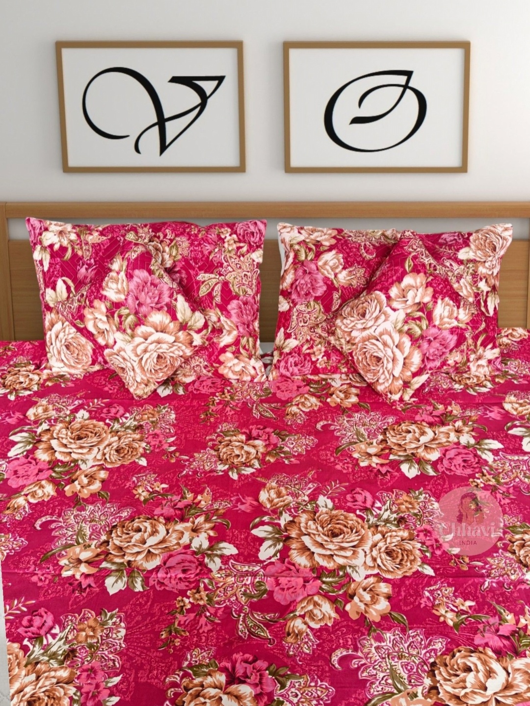 

CG HOMES Pink & Beige Floral 180 TC Queen Bedsheet with 2 Pillow Covers