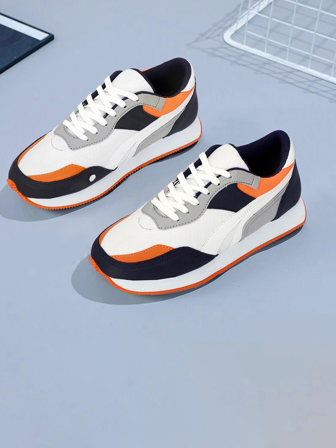 

Robbie Jones Colourblocked Round Toe PU Sneakers, Blue