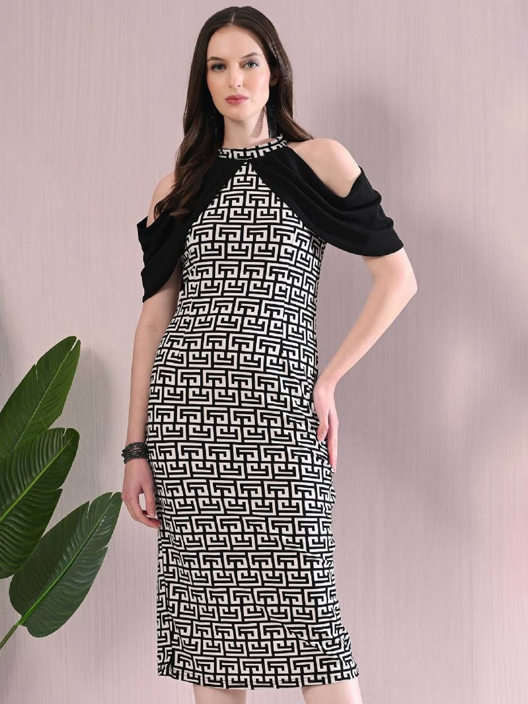 

BAESD Print Cold-Shoulder Bodycon Midi Dress, Multi
