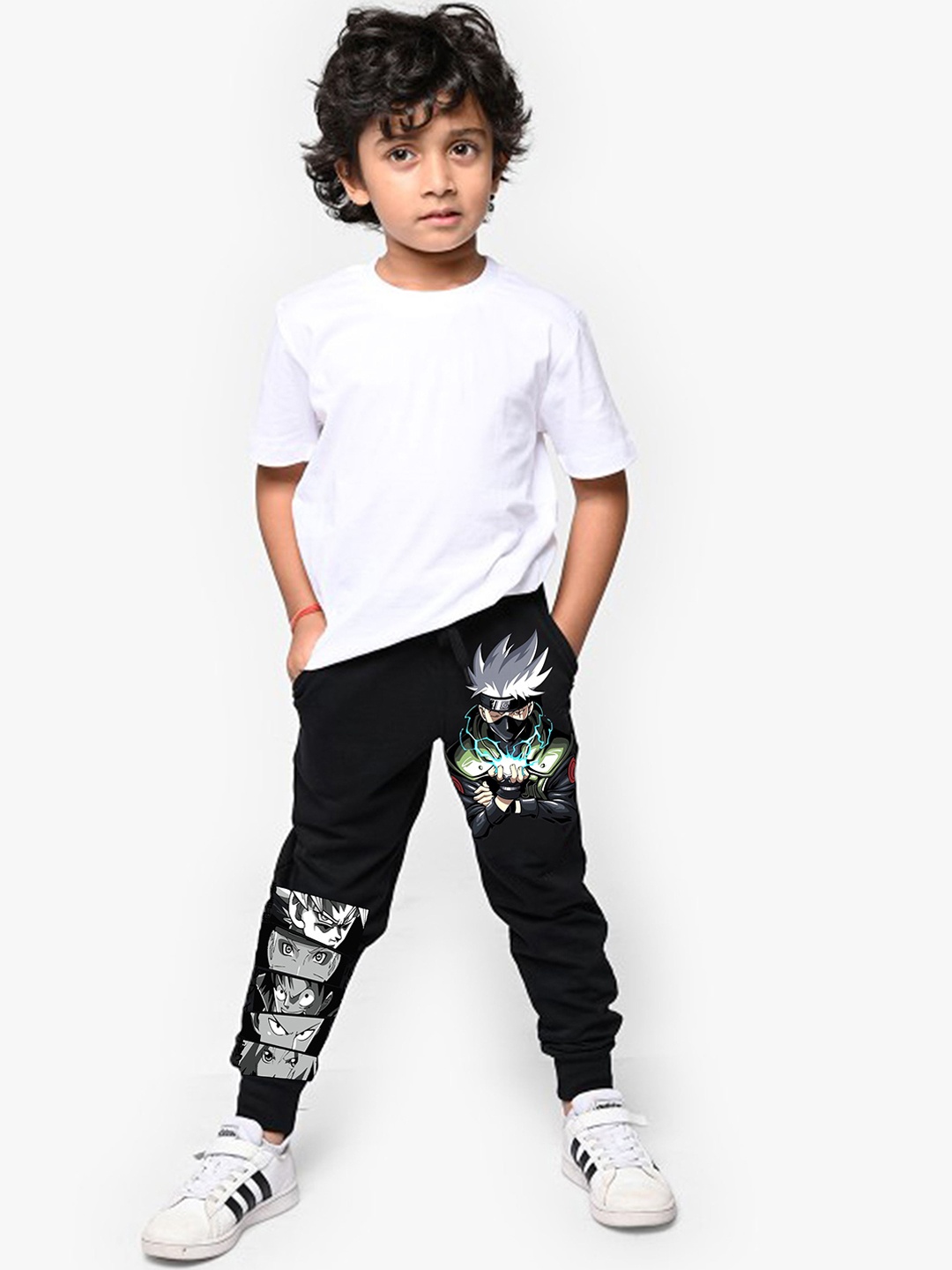 

LOCAVESTIR Boys Kakashi Printed Cotton Joggers, Black