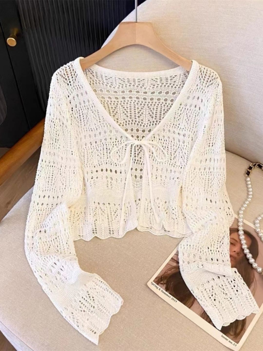 

KPOP Tie-Up Neck Top, White