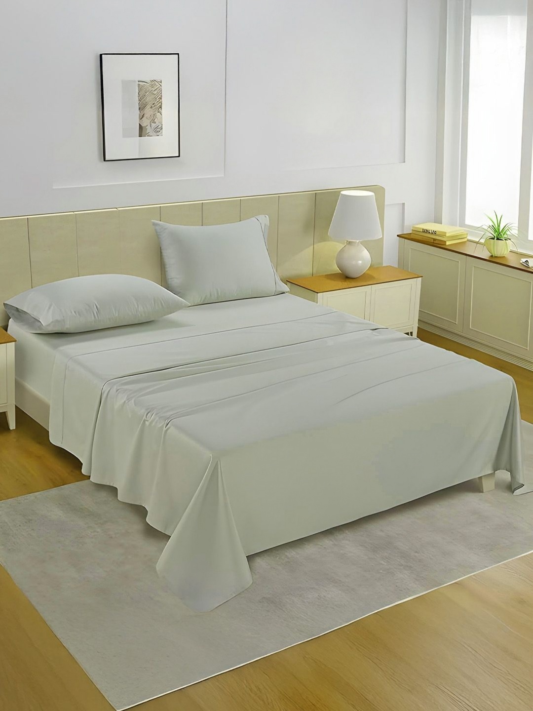 

LANE LINEN Cream-Coloured Queen Bedsheet with 2 Pillow Covers