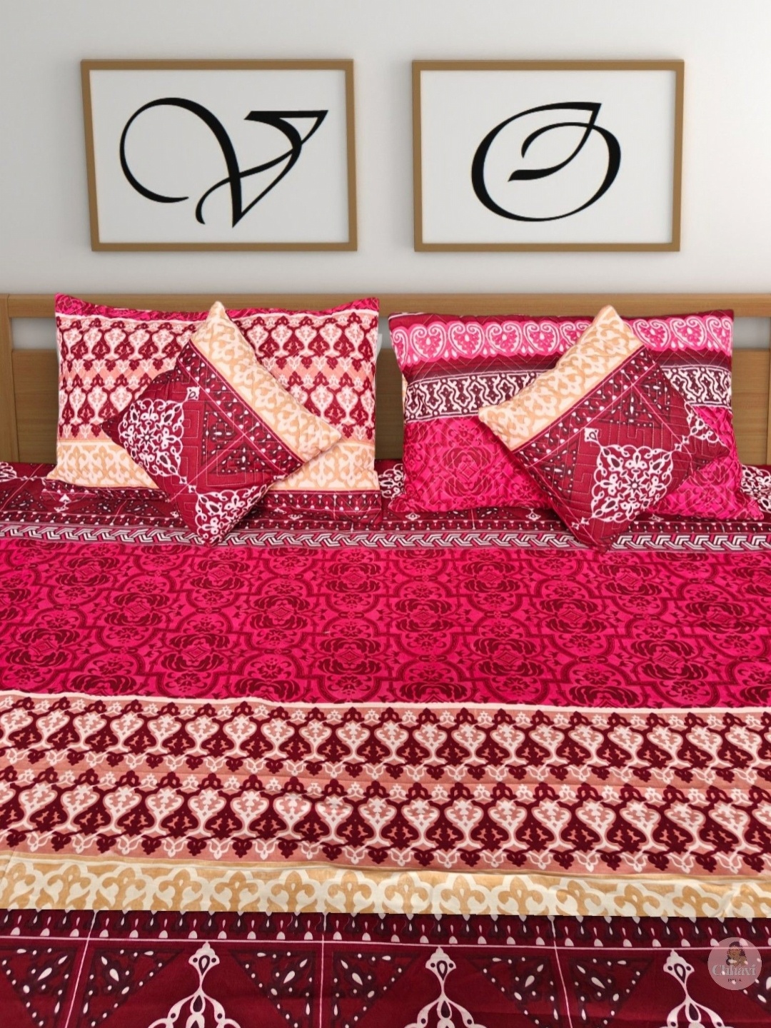 

CG HOMES Maroon & White Ethnic Motifs 180 TC Queen Bedsheet with 2 Pillow Covers