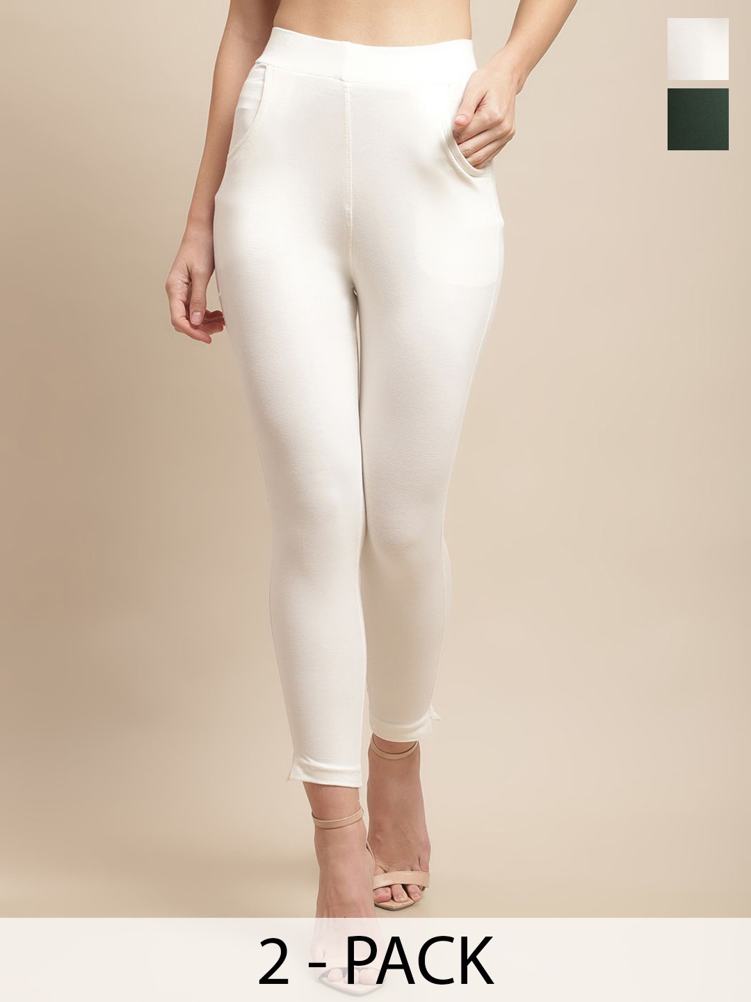 

Valles365 by S.C. Pack Of 2 Mid-Rise Ankle-Length Leggings, Off white