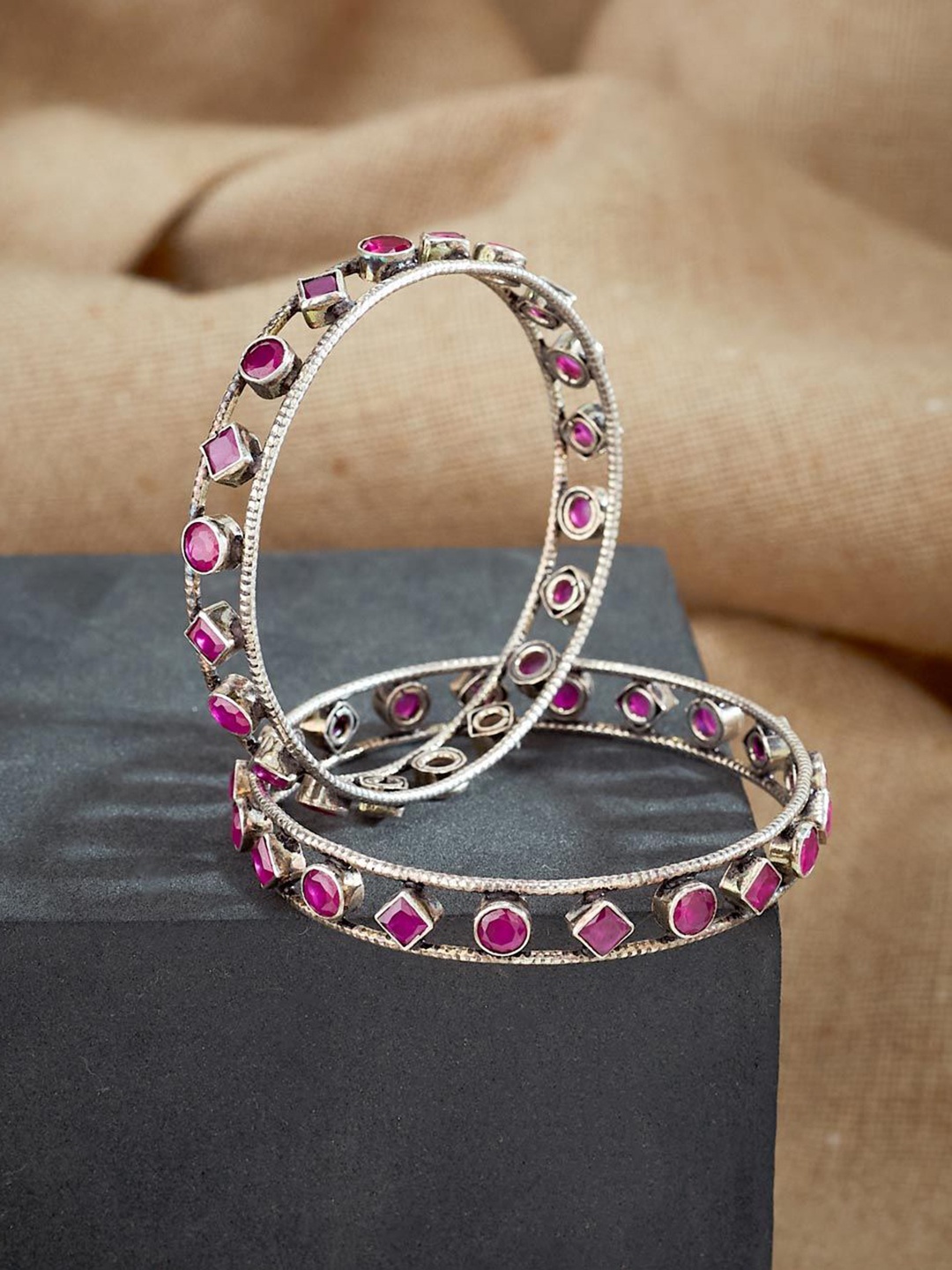 

Fabindia Set Of 2 Stone Studded Bangles, Silver