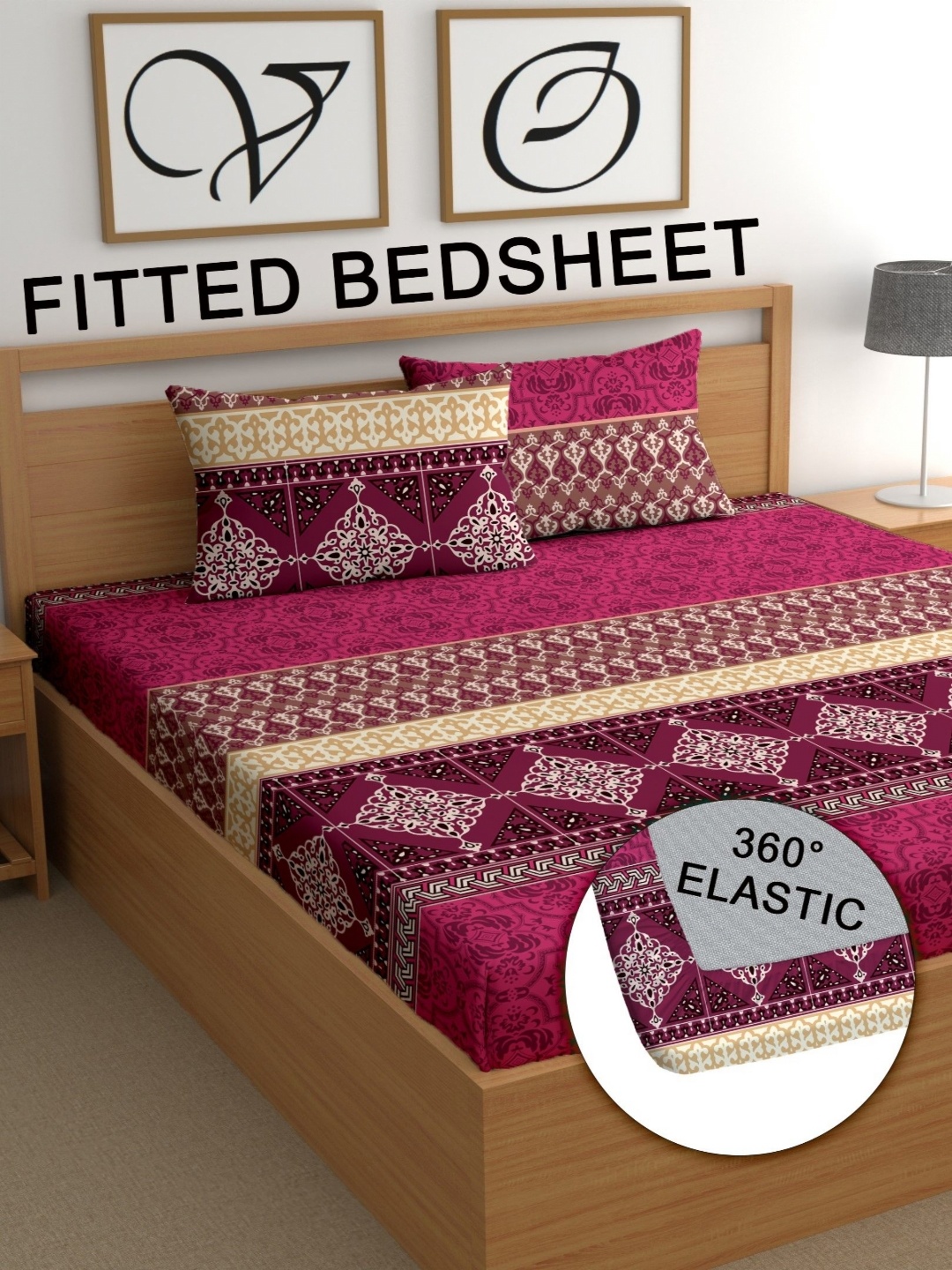 

CG HOMES Maroon & Purple Ethnic Motifs 210 TC King Bedsheet with 2 Pillow Covers