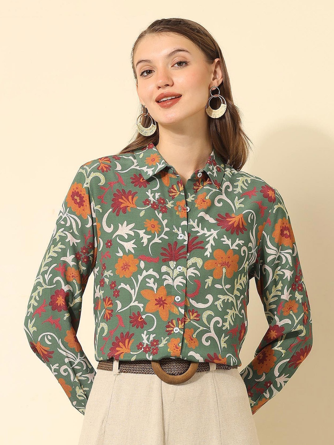 

U.S. Polo Assn. Women Women Floral Opaque Printed Casual Shirt, Green