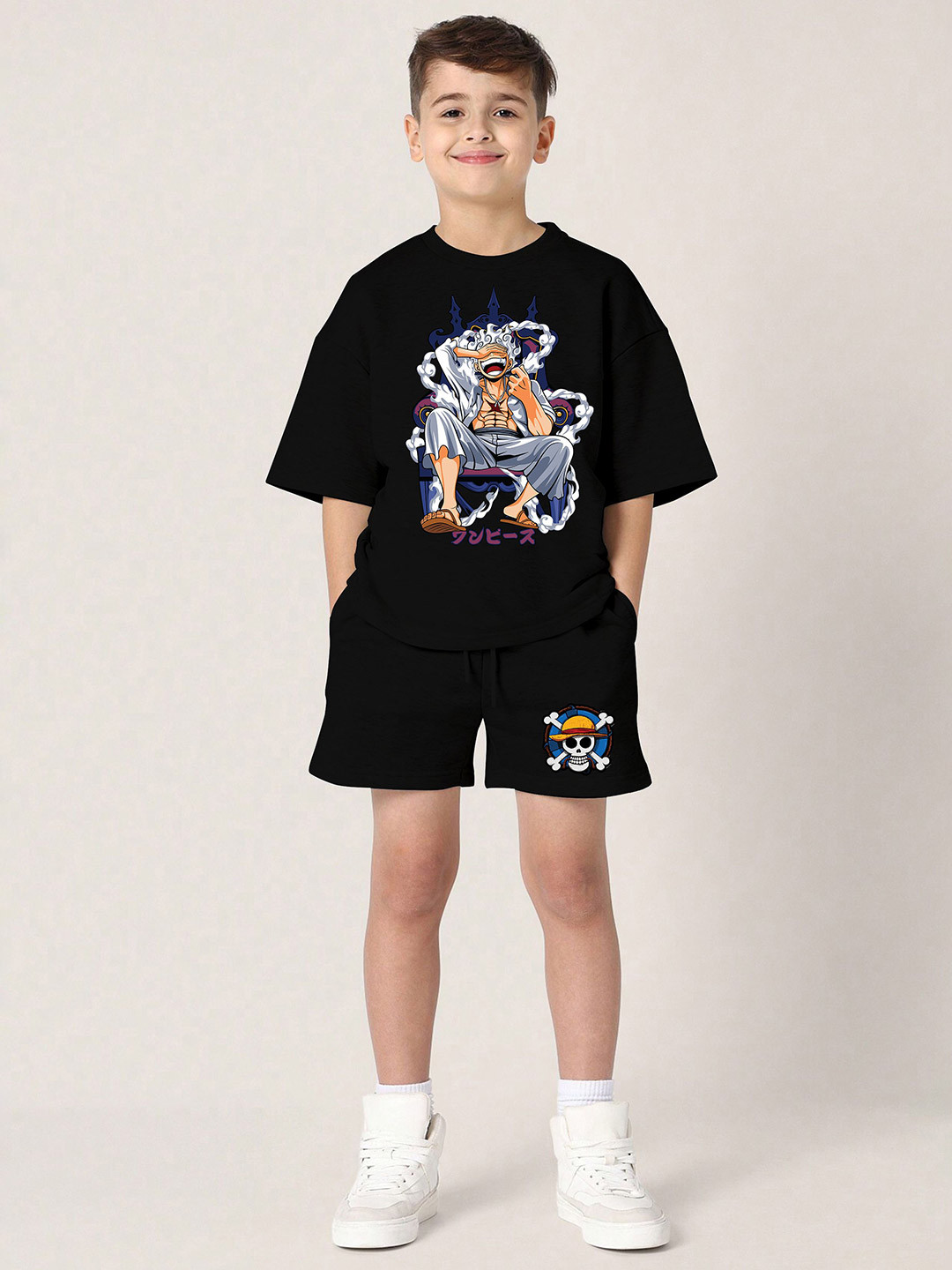

BAESD Boys Printed T-shirt with Shorts, Black