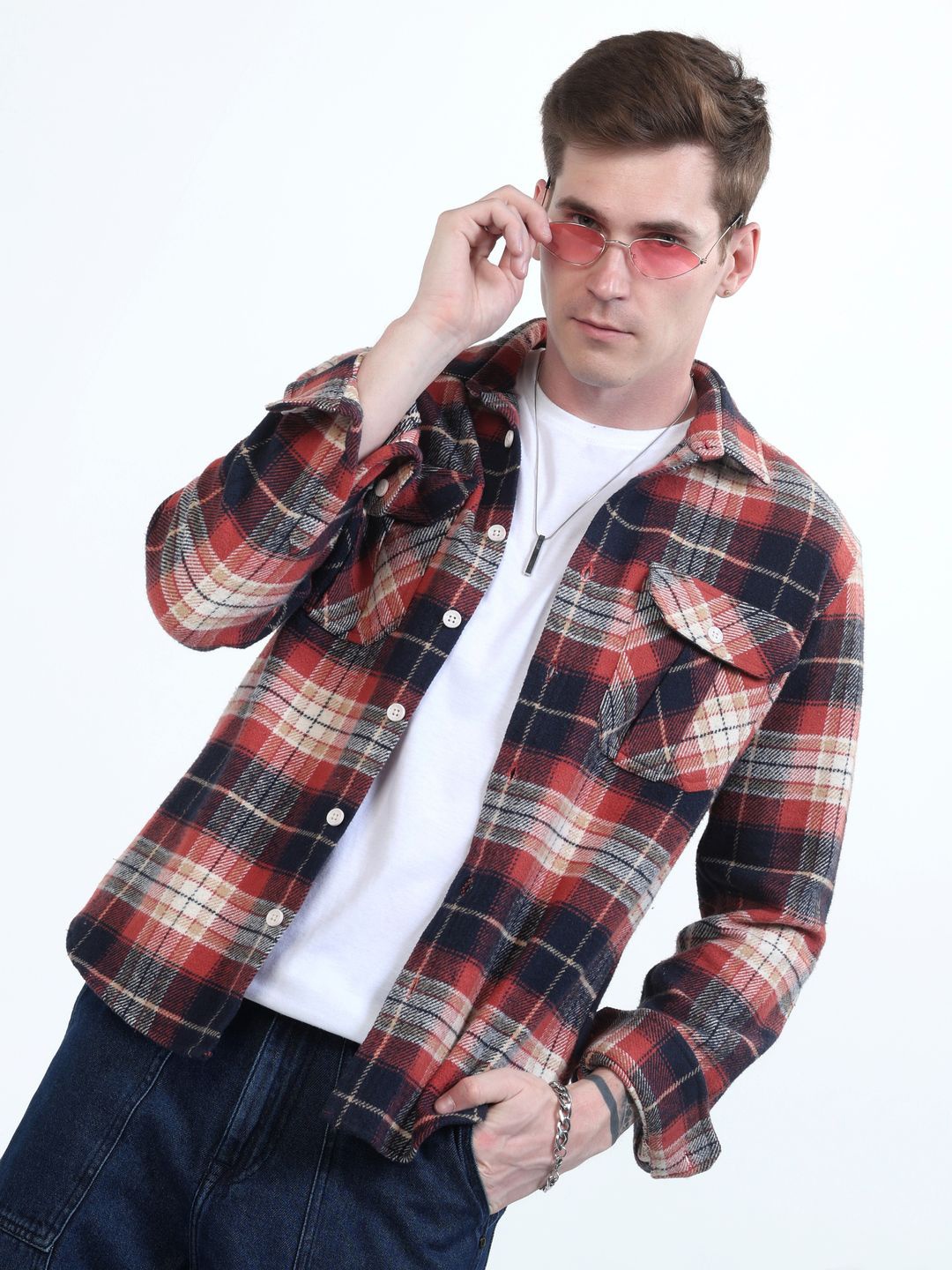 

Estilocus Men Standard Tartan Checks Opaque Checked Casual Shirt, Red