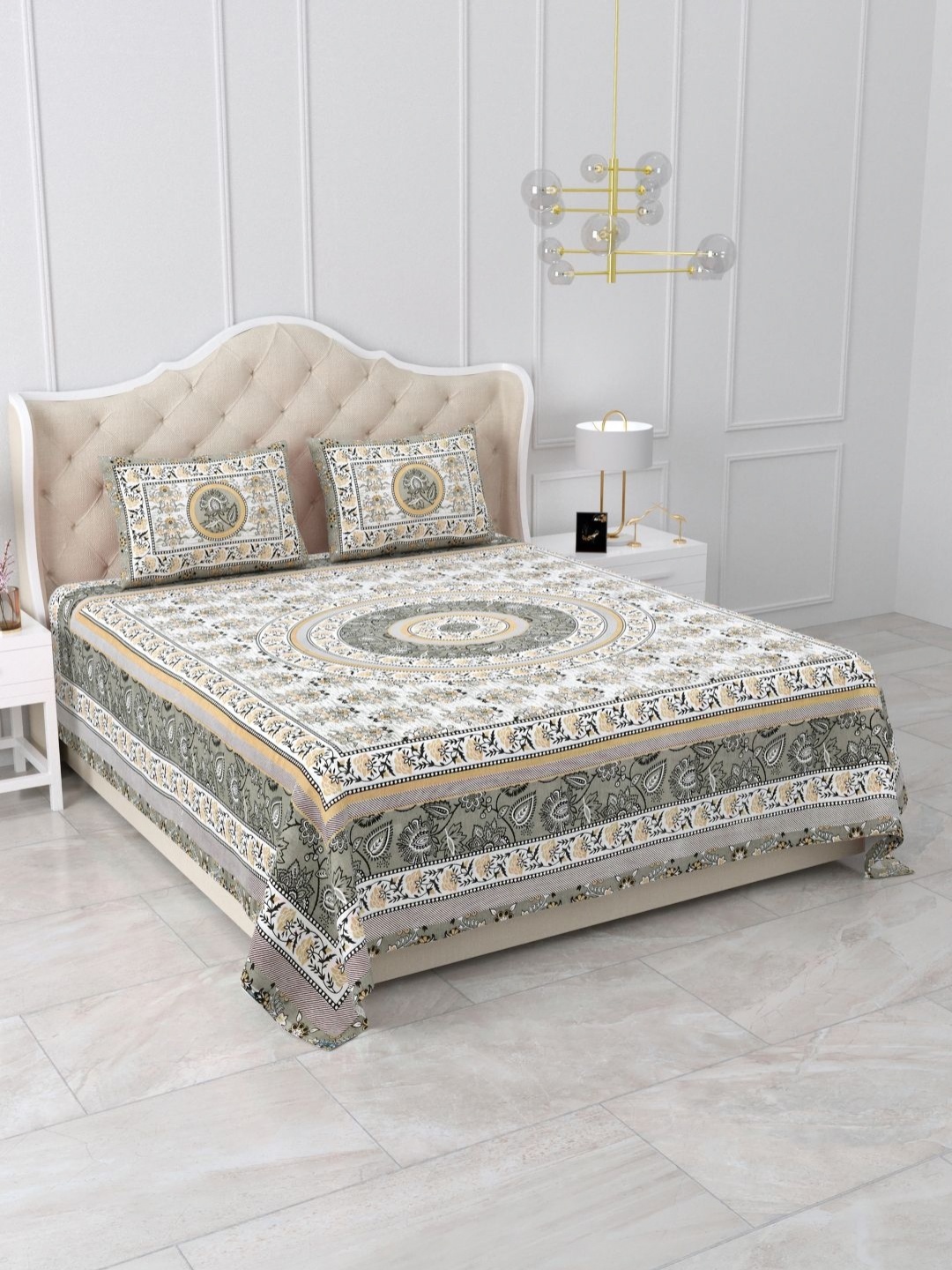

Qfab Grey Floral 144 TC Queen Bedsheet with 2 Pillow Covers