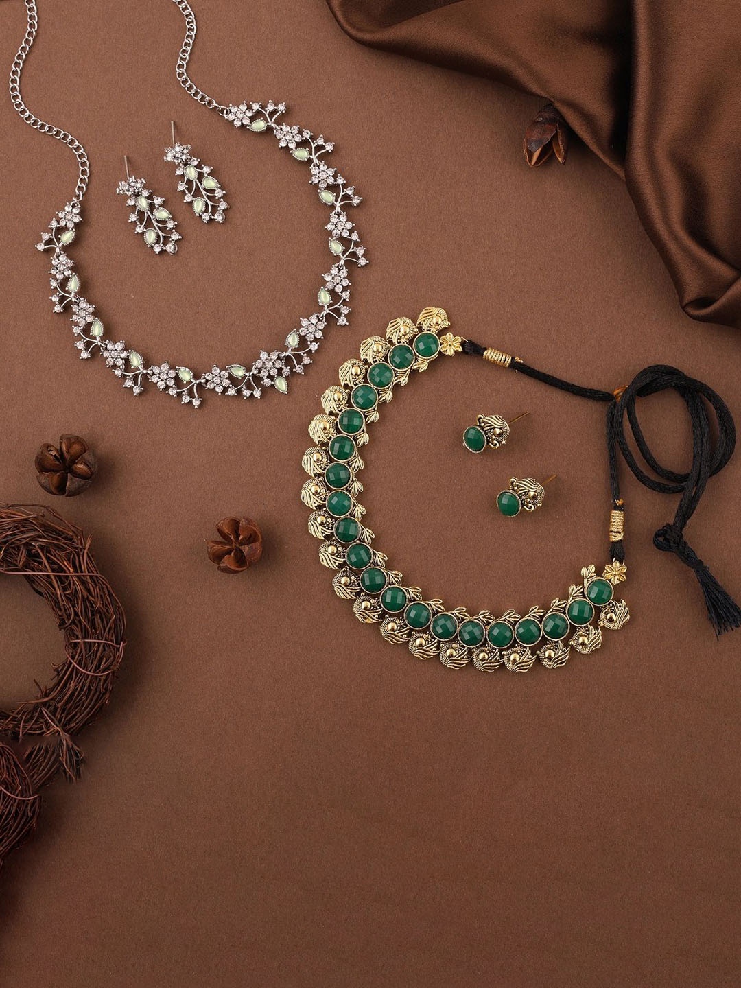 

Lyriss Set Of 2 Gold & Silver Plated AD Stone Studded Jewellery Sets