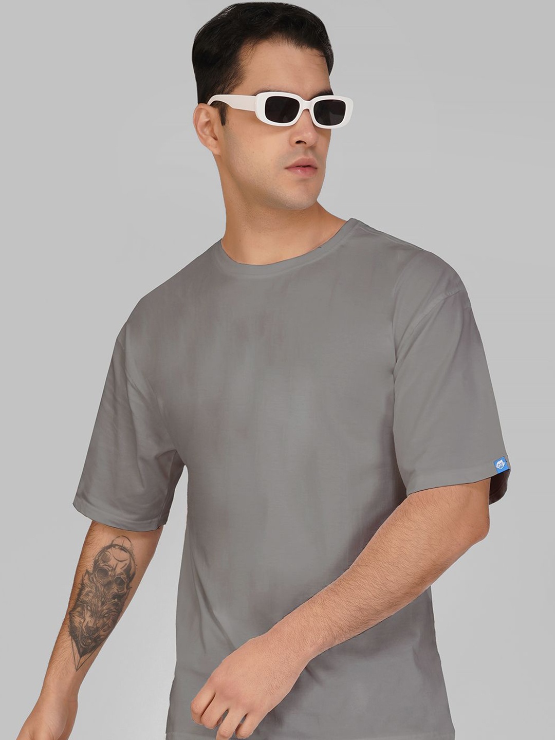 

Crazymonk Men Drop-Shoulder Sleeves Pockets T-shirt, Steel
