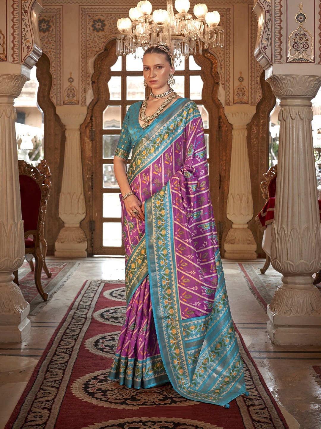 

MAHALASA Ethnic Motifs Pure Silk Patola Saree, Purple
