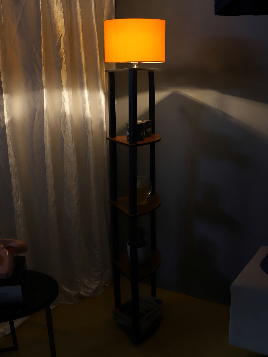 

Devansh Yellow & Black Cotton Wooden Shelf Floor Lamp