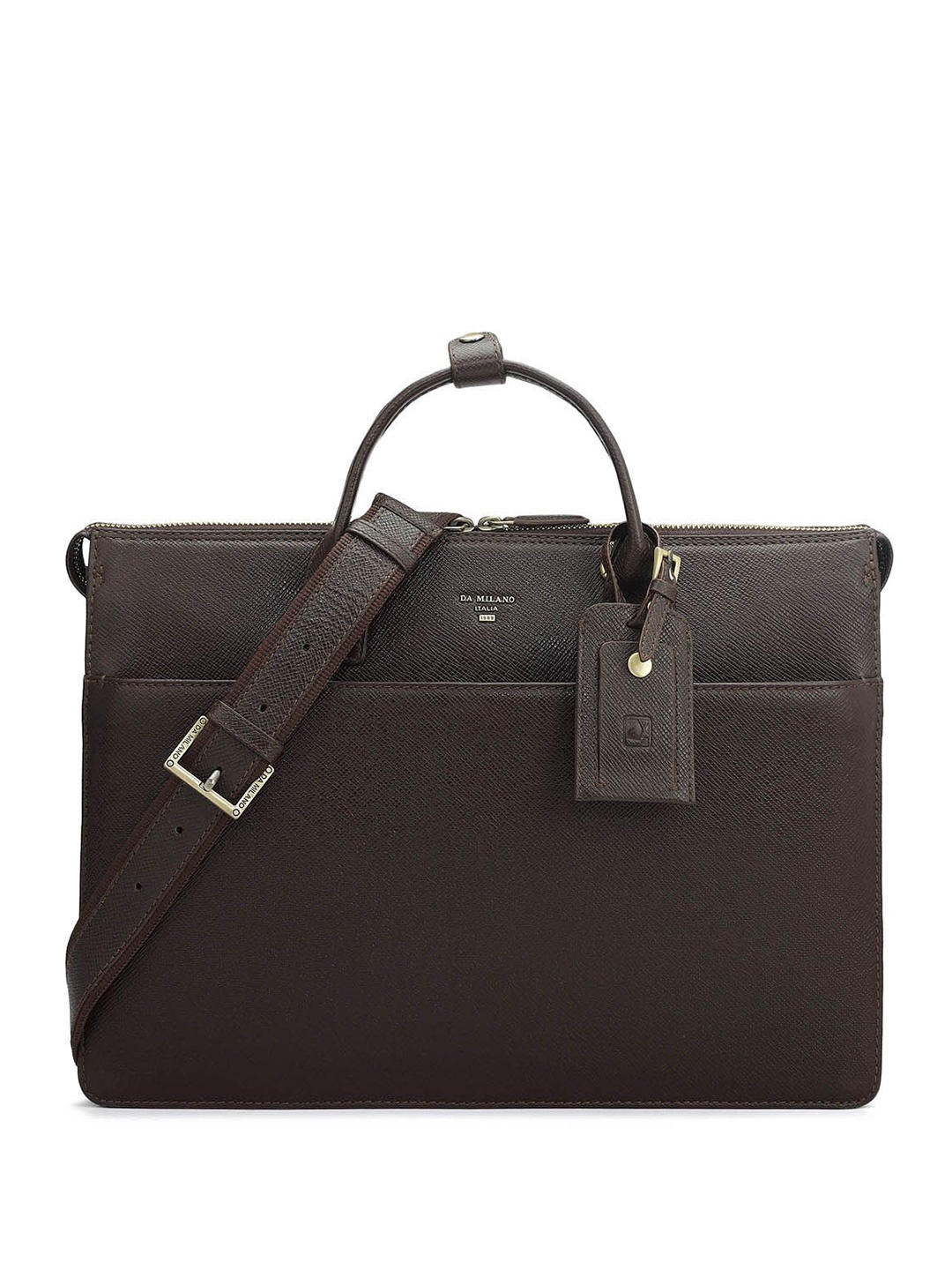 

Da Milano Men Textured Leather Laptop Bag, Brown