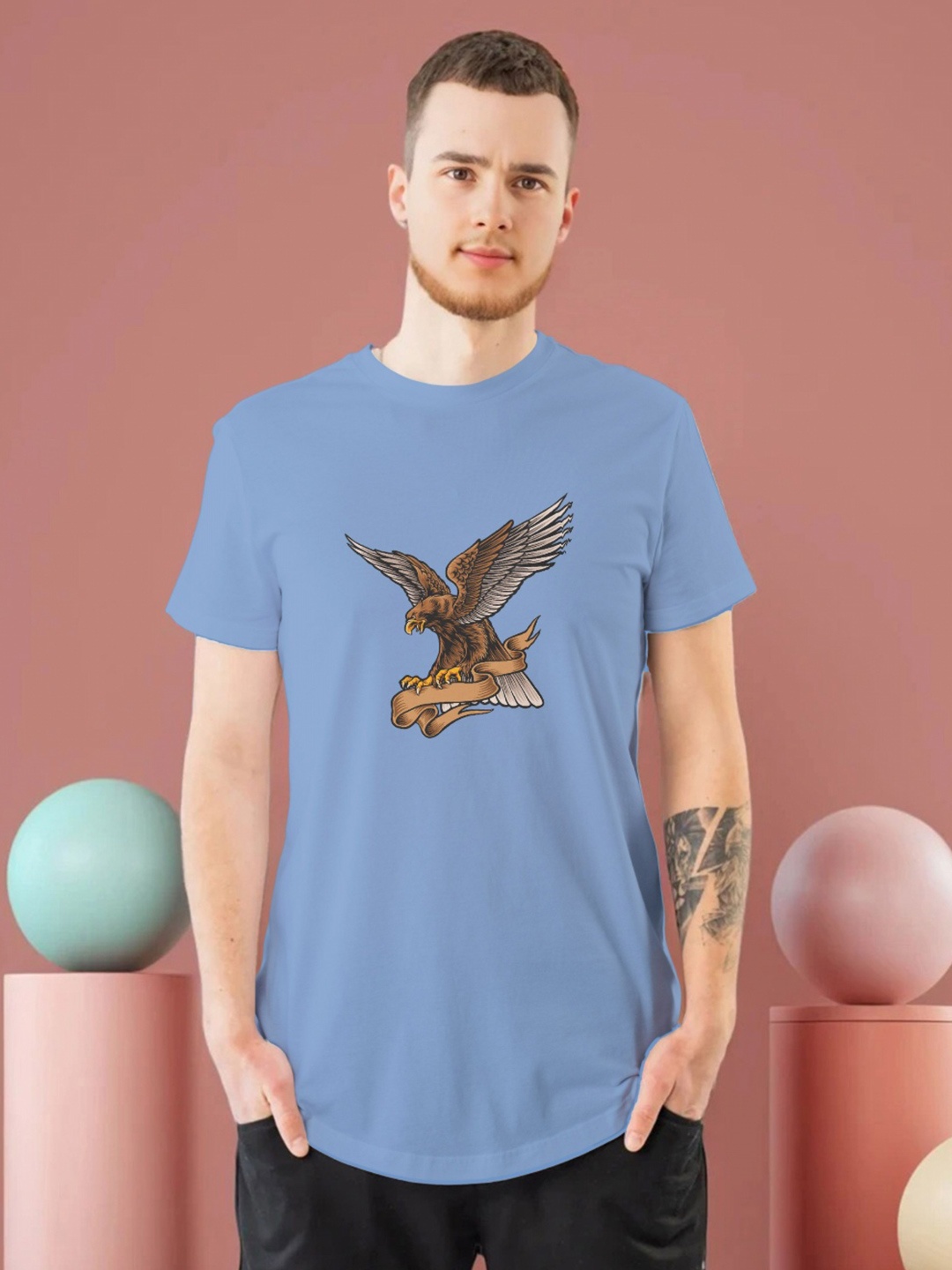 

Moda Rapido Men Printed Applique T-shirt, Blue