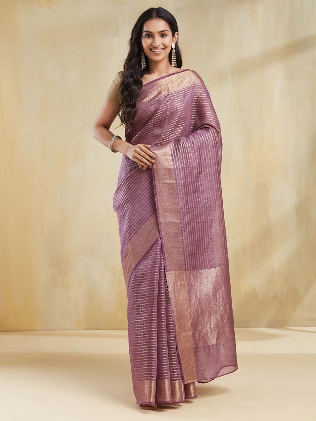 

Fabindia Woven Design Linen Blend Saree, Purple