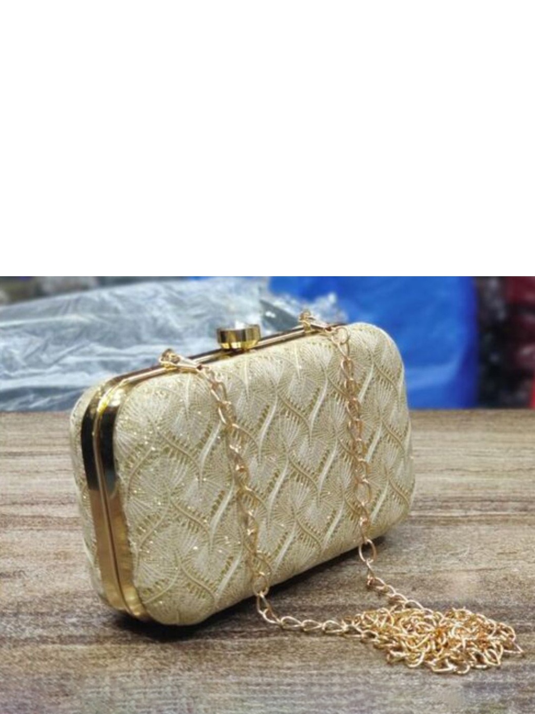 

Rapid Costore Embroidered Box Clutch, Gold