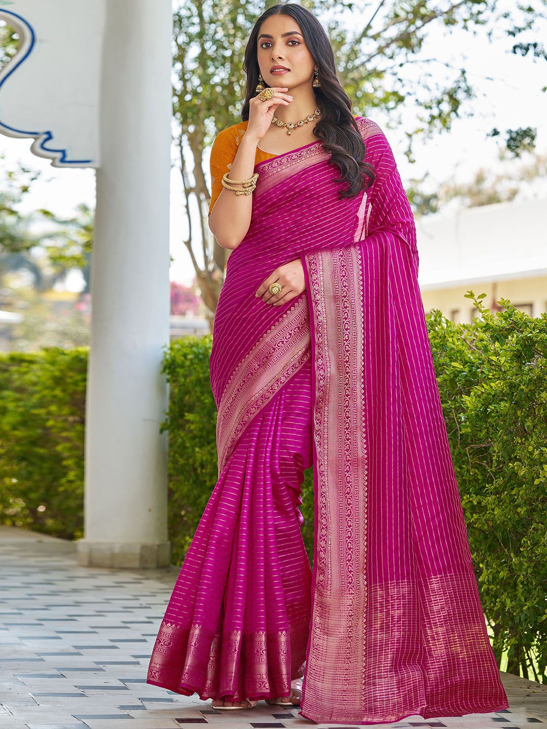 

all about you Woven Design Zari Pure Silk Patola Saree, Pink