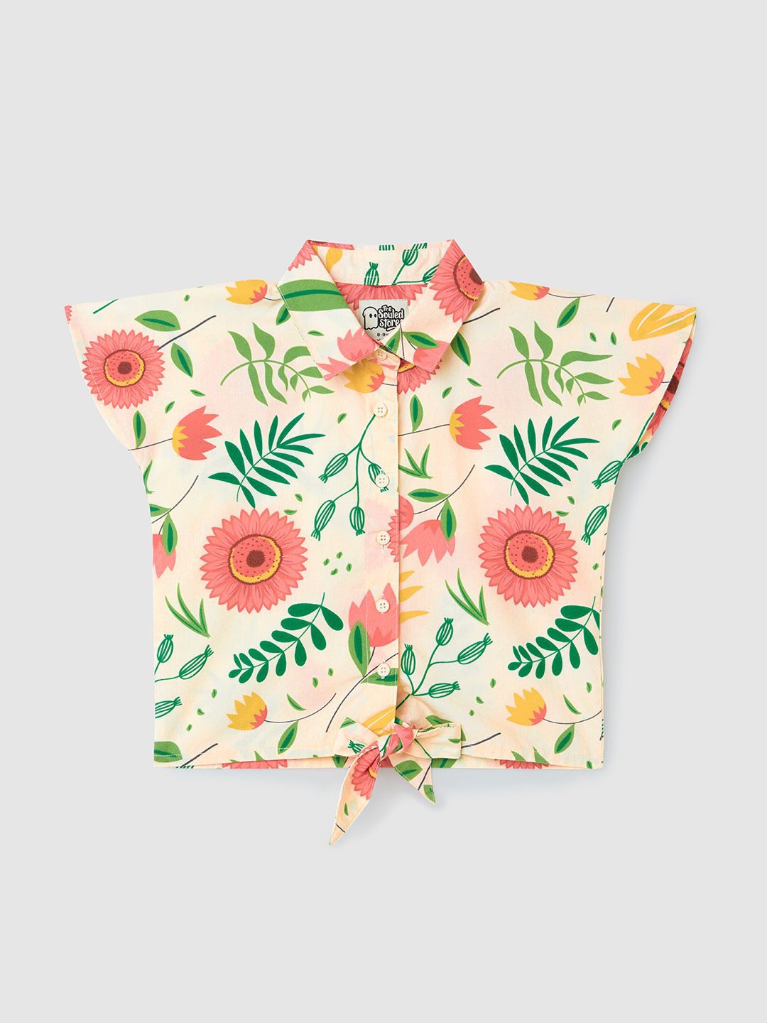 

The Souled Store Tropical Print Tropical Cotton Shirt Style Crop Top, Yellow