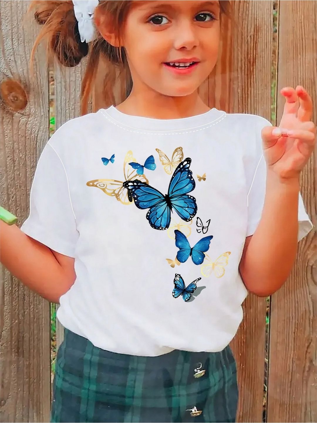 

YK Girls Printed Pockets T-shirt, White