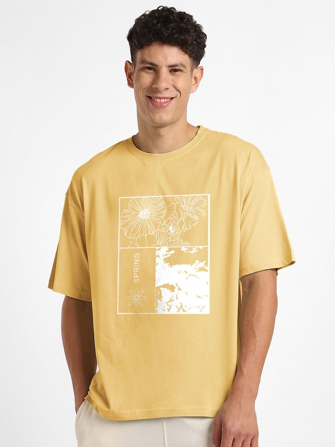 

NOBERO Men Oversized Graphic Printed T-shirt, Yellow