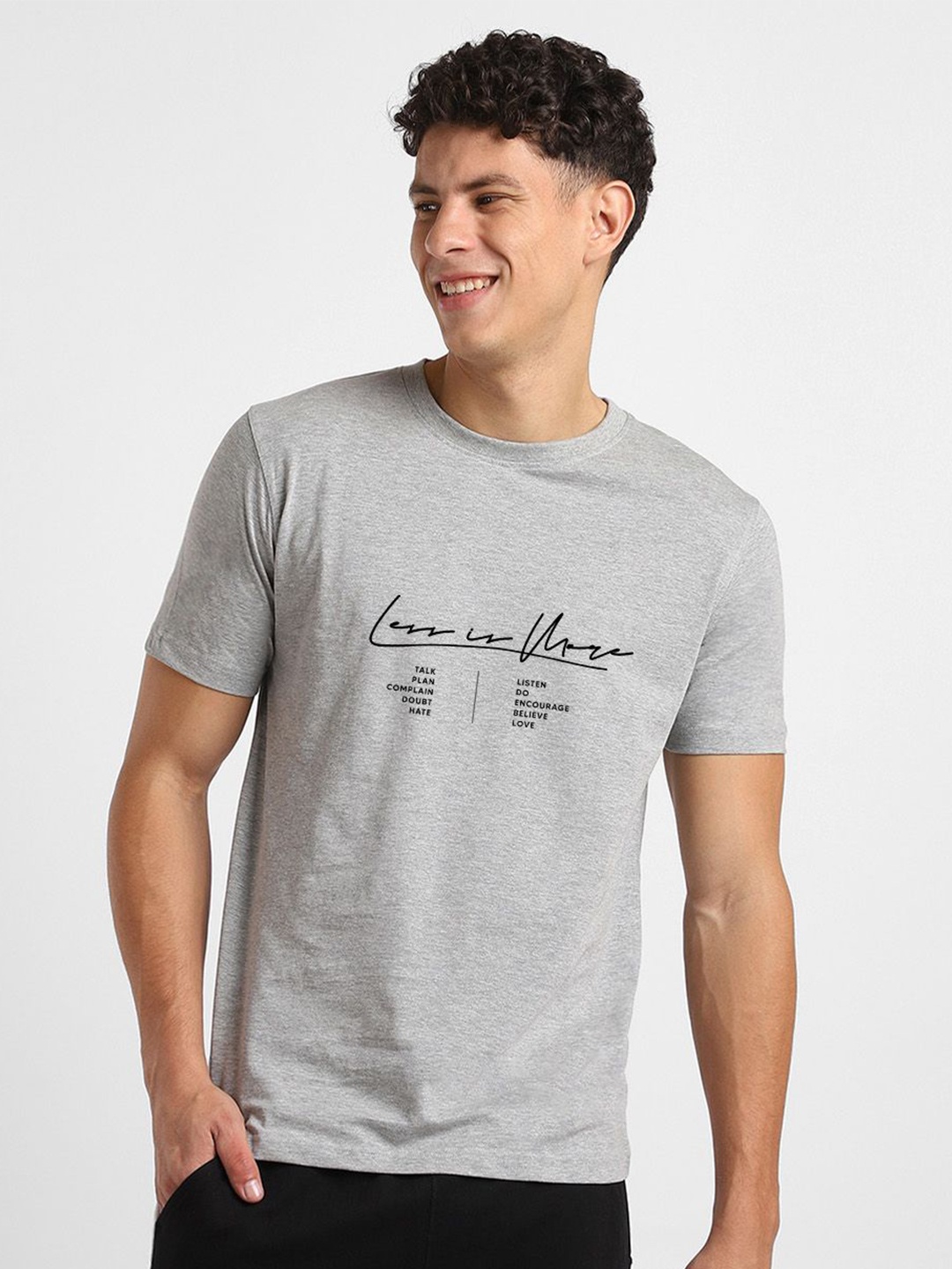

NOBERO Men Typography Printed T-shirt, Grey melange