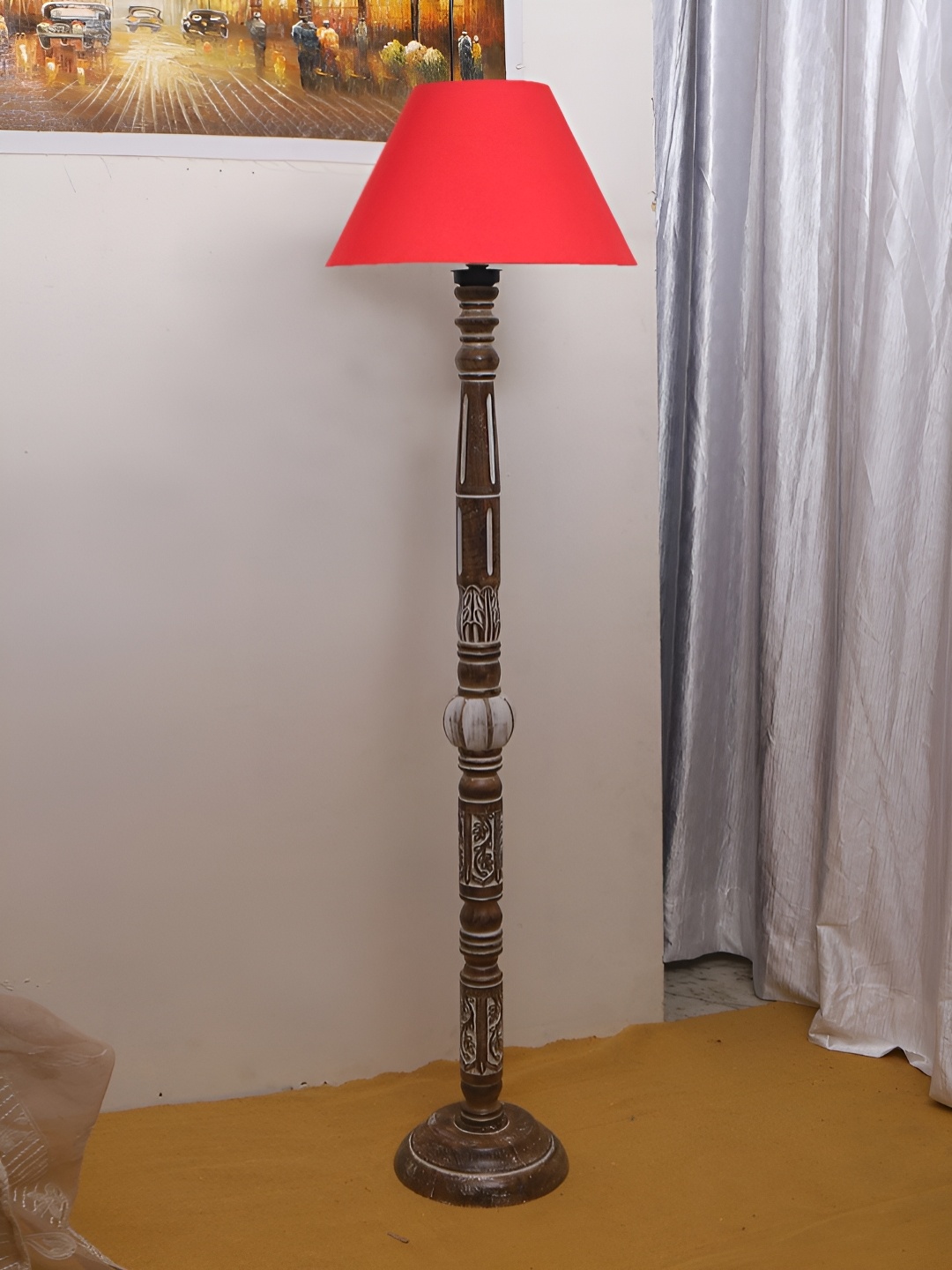 

Devansh Red & Brown Conical Open Snake Wooden Floor Lamp