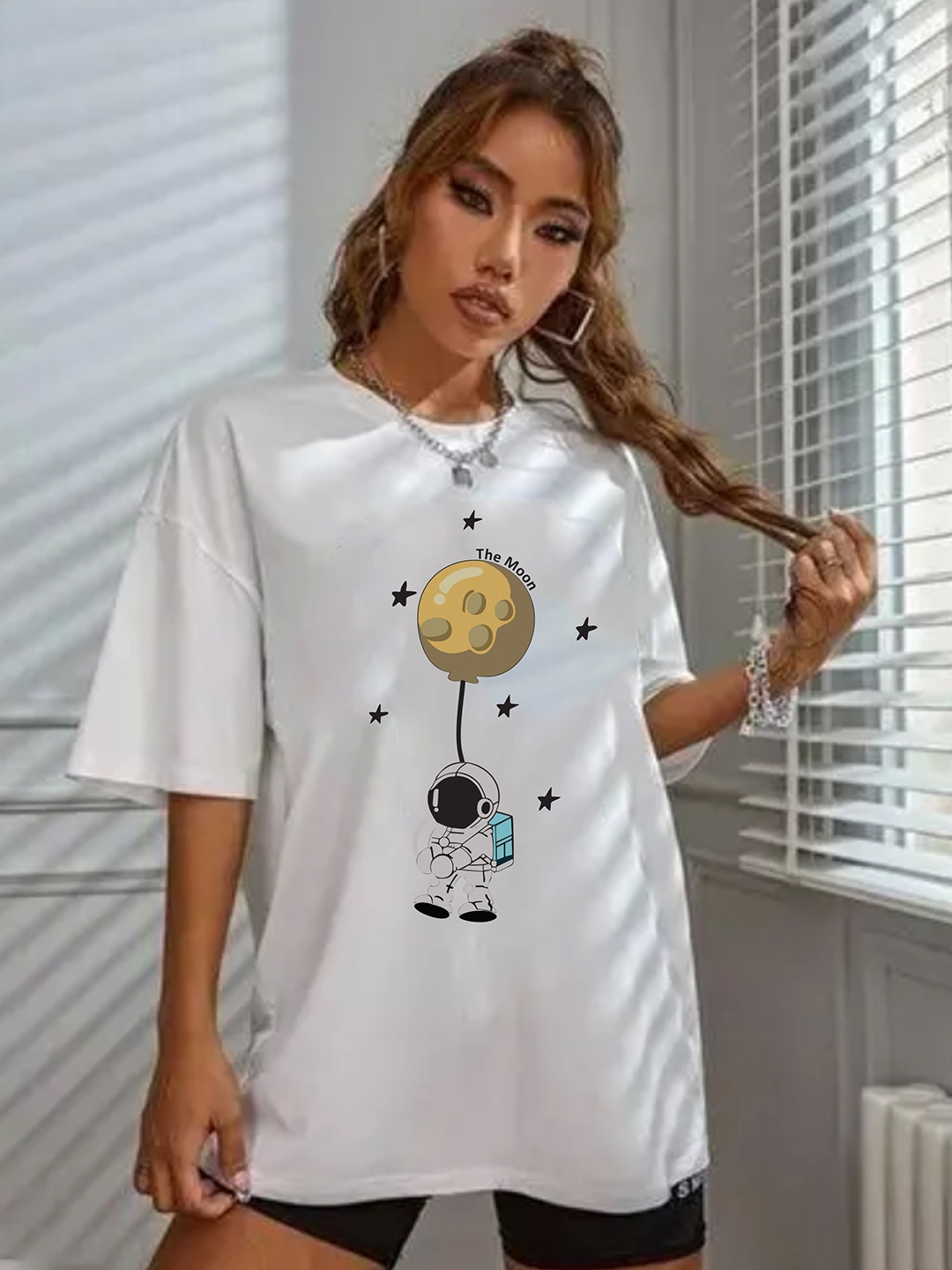 

TOGS & TERRE Women Graphic Printed Round Neck Cotton Relaxed Fit T-shirt, White