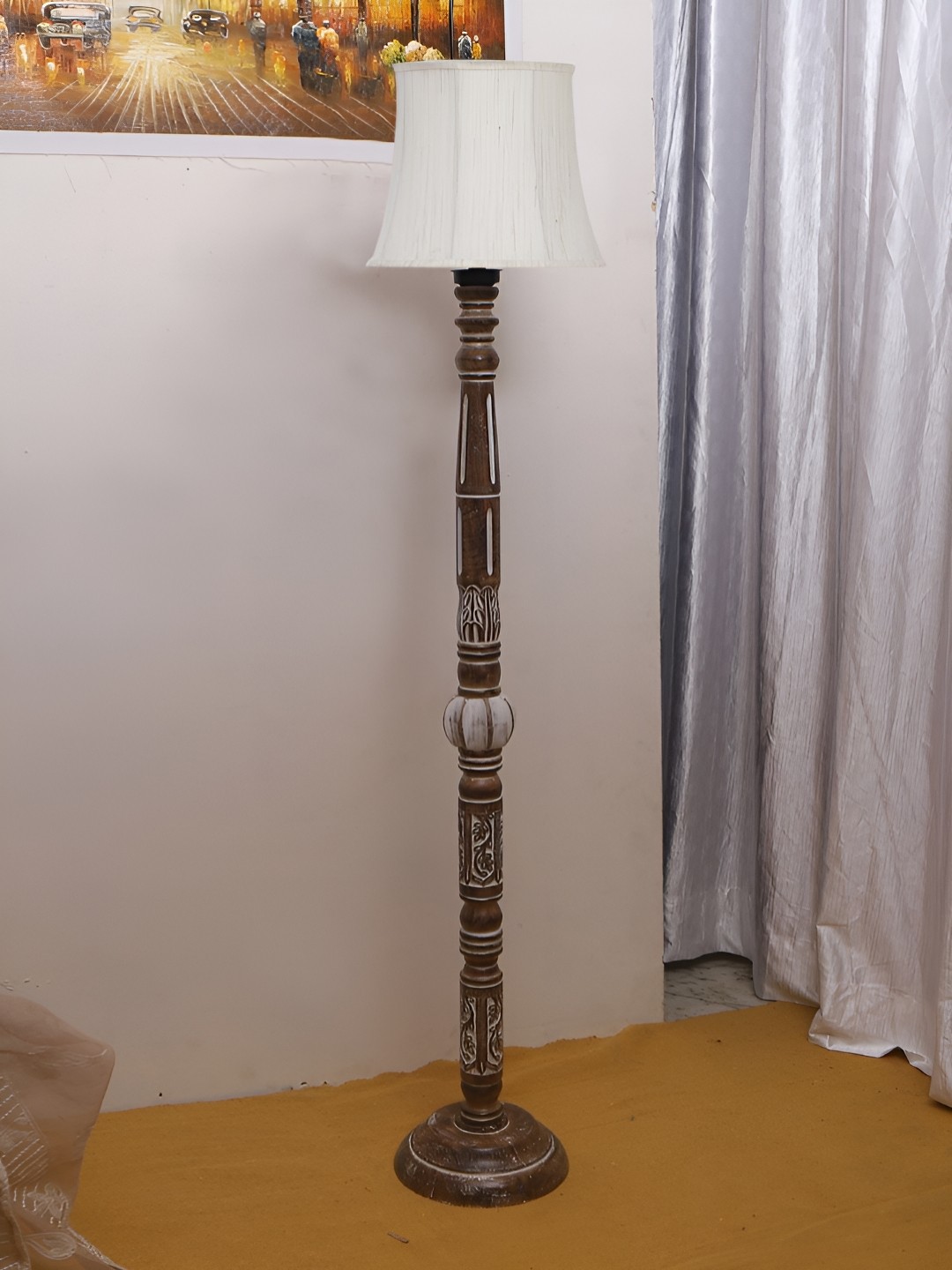 

Devansh White & Brown Conical Open Snake Wooden Floor Lamp