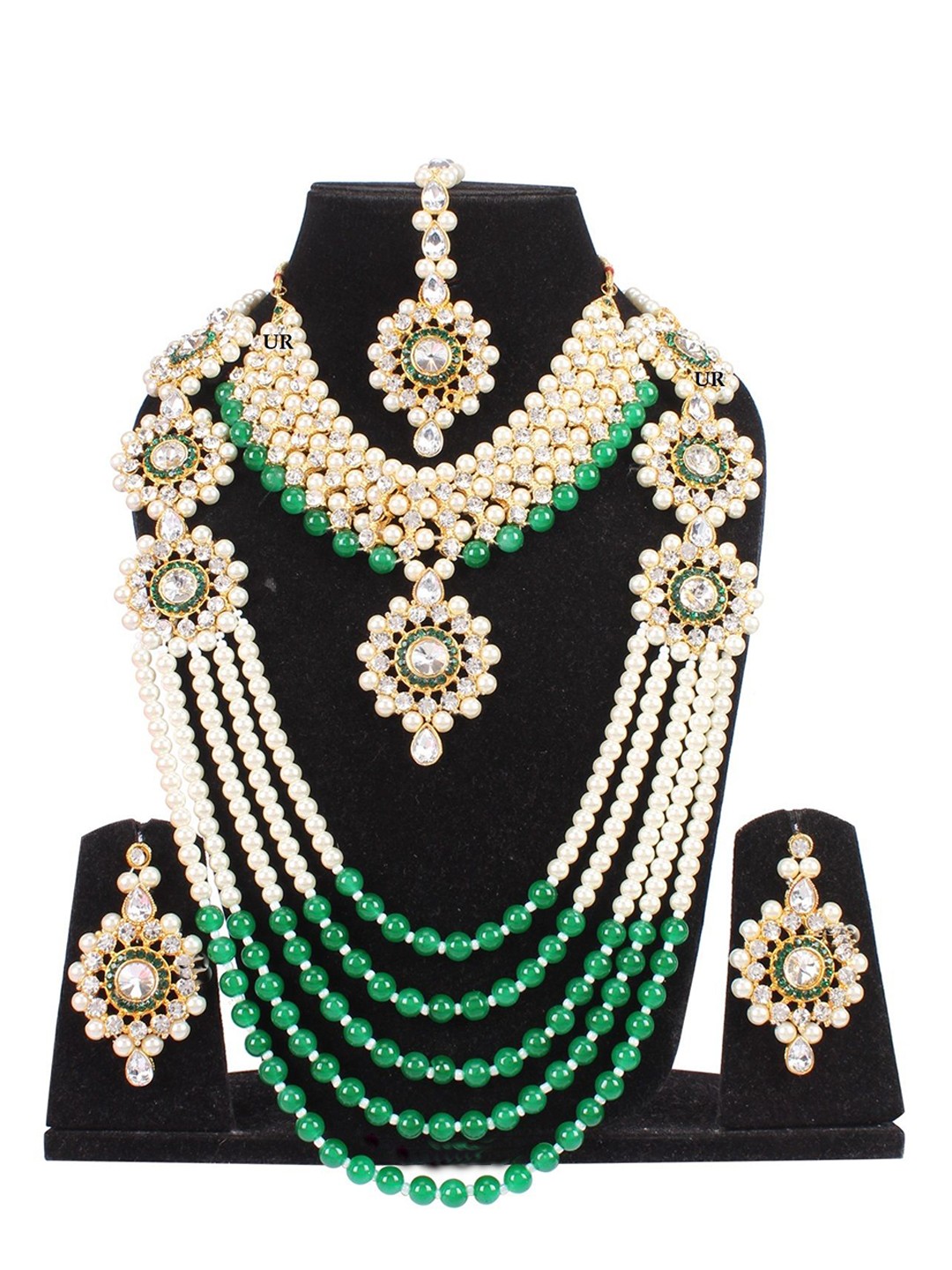 

URBANELA Gold Plated Stone Studded & Beaded Jewellery Set