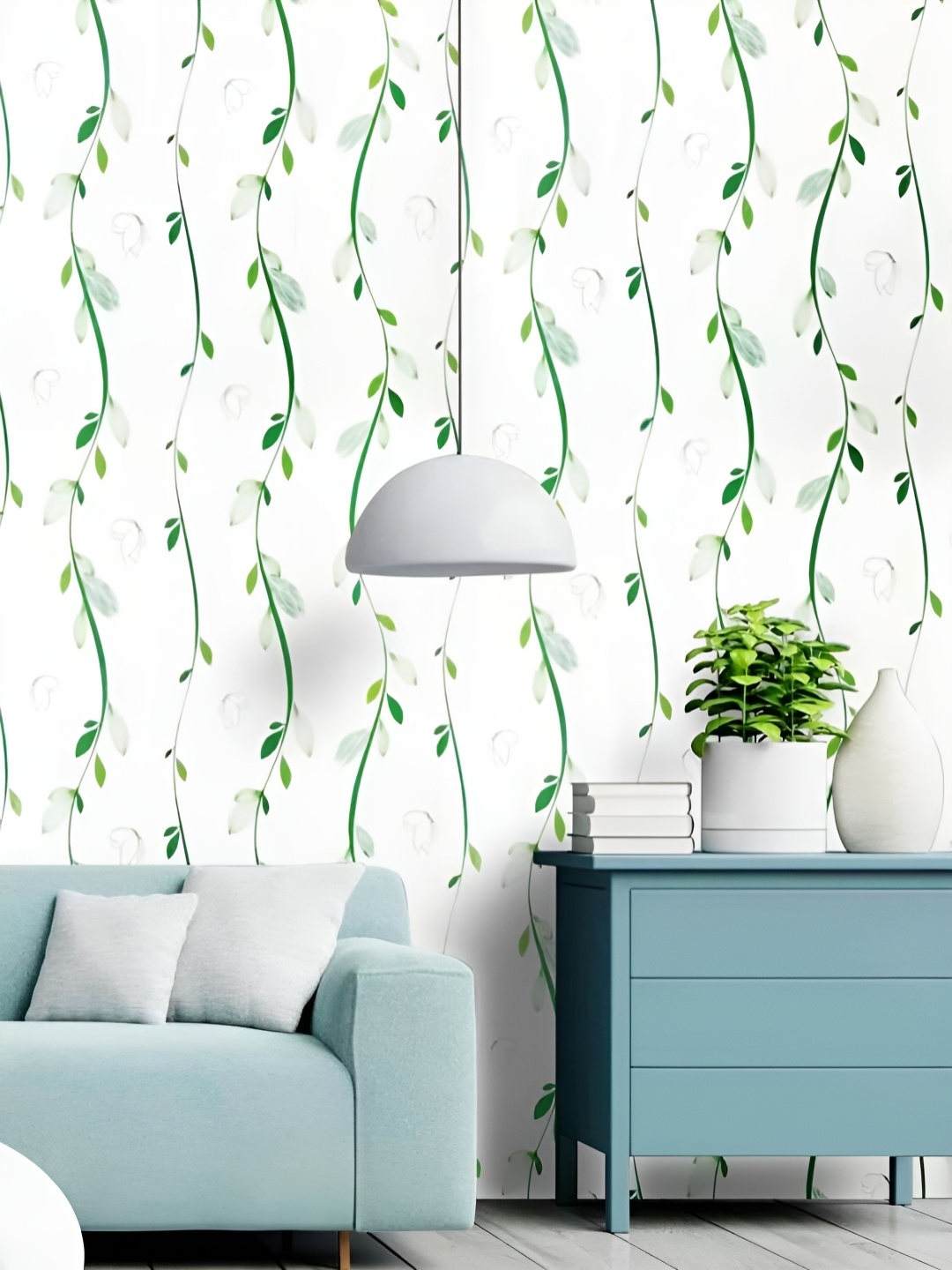 

HOMEMATES White & Green Printed Waterproof Wall Sticker