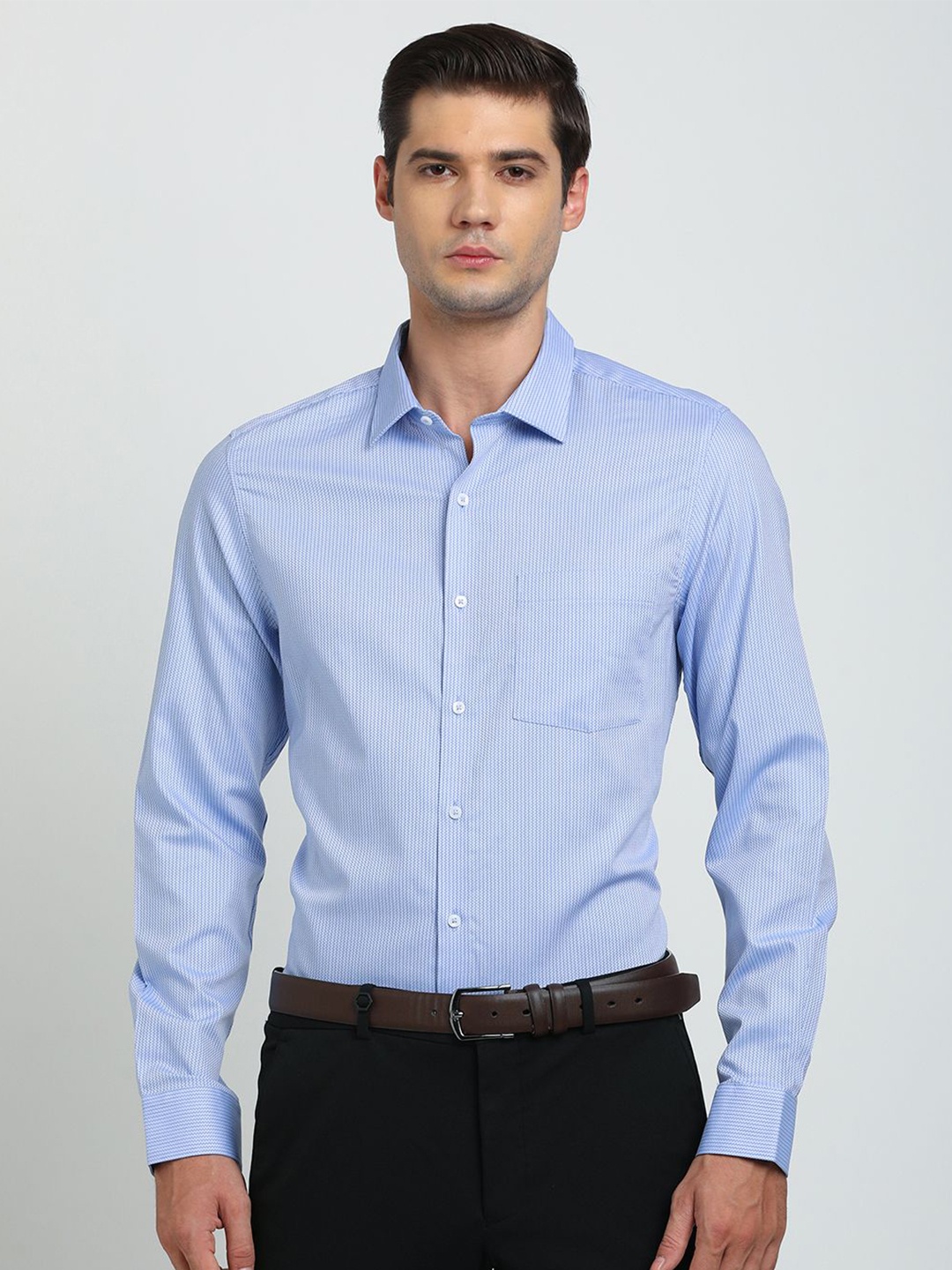 

Turtle Men Standard Opaque Striped Formal Shirt, Blue