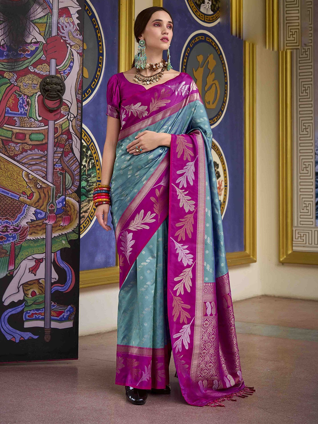 

Mitera Woven Design Zari Banarasi Saree, Blue