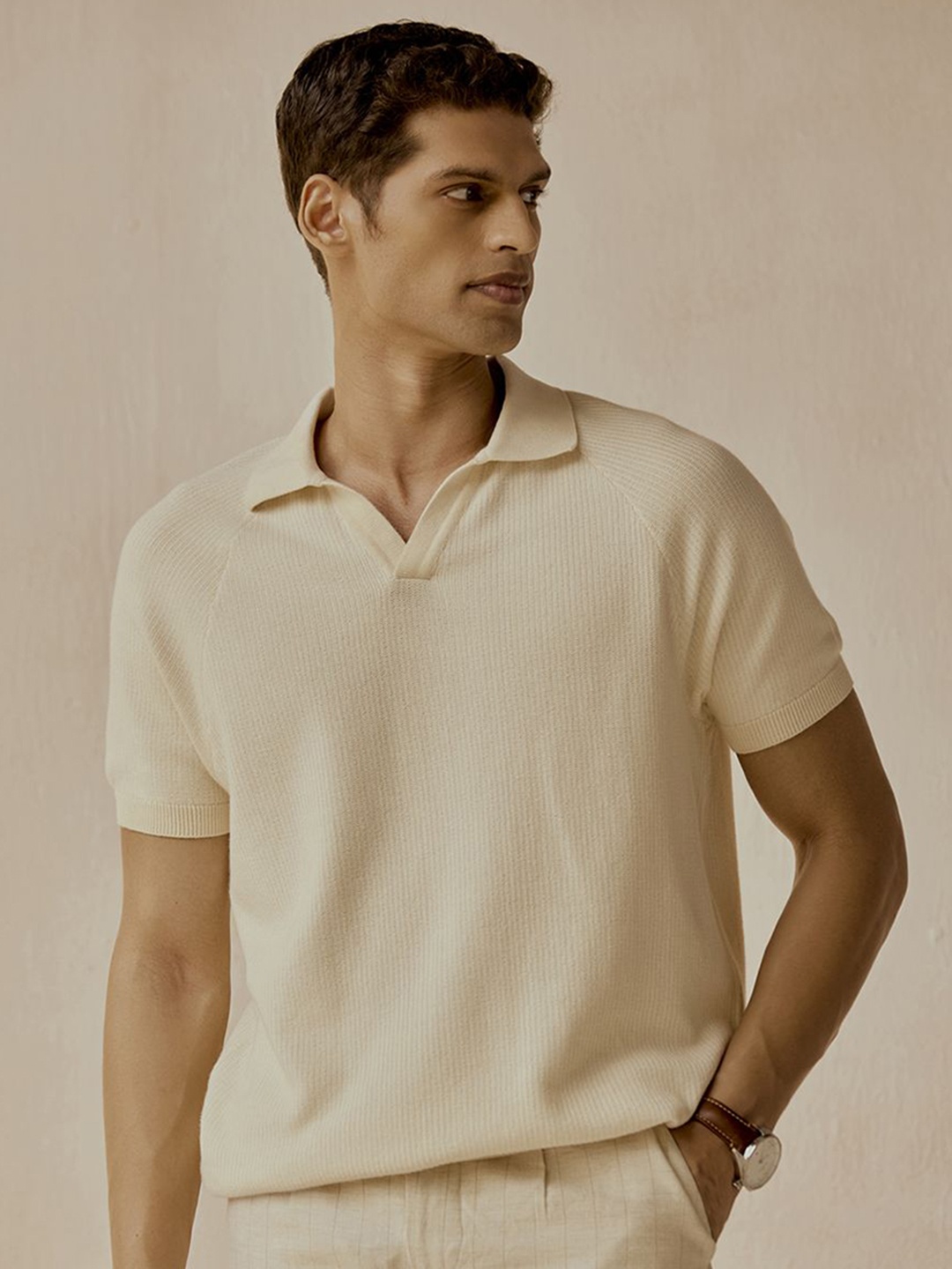 

Andamen Men Casual Organic Cotton Texture Regular Fit Polo T-Shirt, White