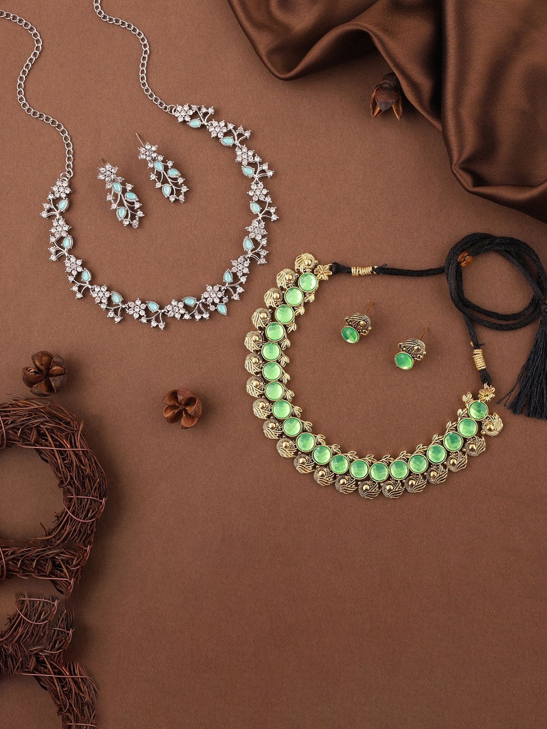 

Lyriss Set Of 2 Gold & Silver Plated AD Stone Studded Jewellery Sets